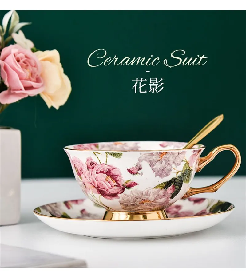 Description Picture 2 of itemNovetly and Beautiful Coffee Cup and Saucer Spoon Set Bone China English Afternoon Tea Cup Black Tea Set Home Party Coffeeware