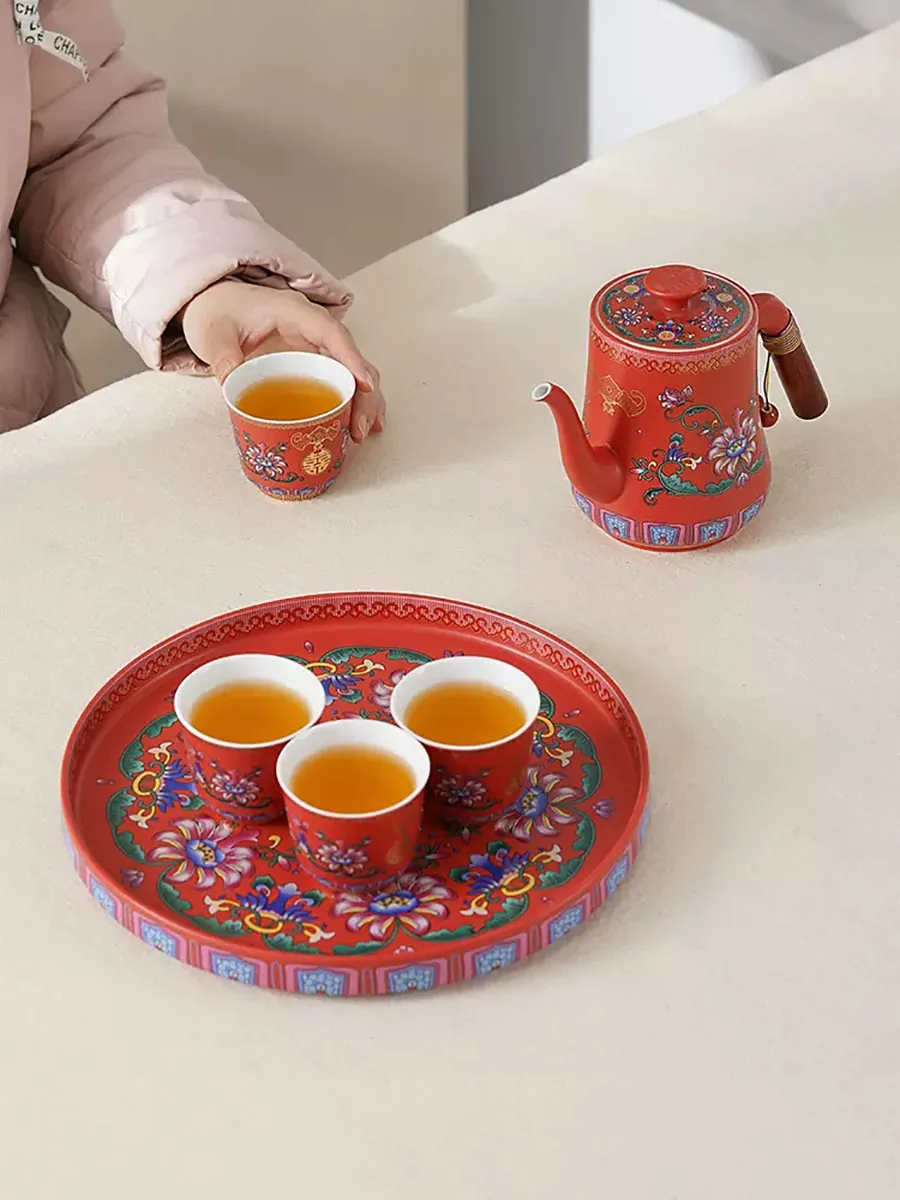 Enamel Color Wedding Tea Cup, Ceramic Tea Pot, Tea Cup, Tea Set, Wedding Gift for newlyweds, High-end