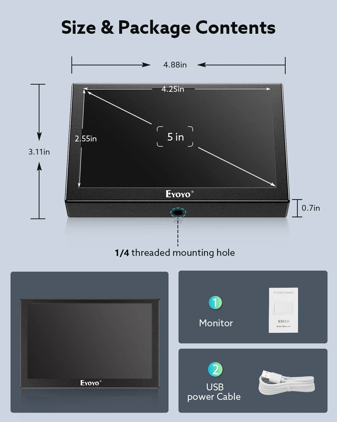 Eyoyo S501H Ȩ  ݼ TN  ũ HD 800*480 HDMI VGA AV Ʈ    5ġ ڵ ĸ麸 