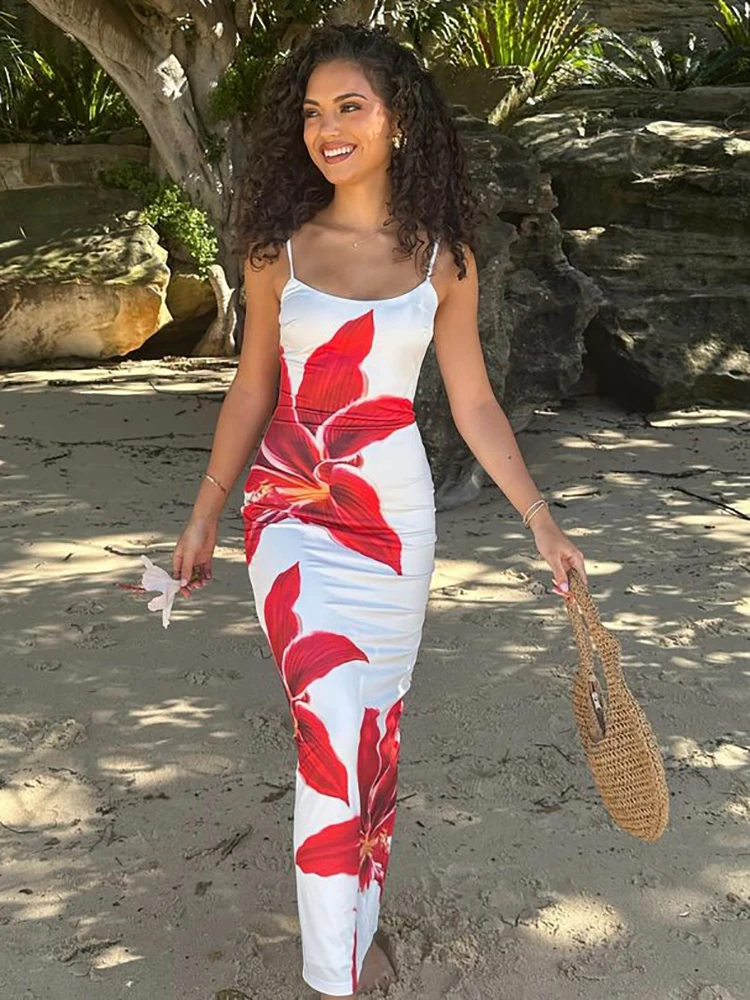 

JULISSA MO Sexy Backless Print Floral Women Maxi Dress Spaghetti Strap High Waist Dress Summer Vacation Elegant Party Beachwear