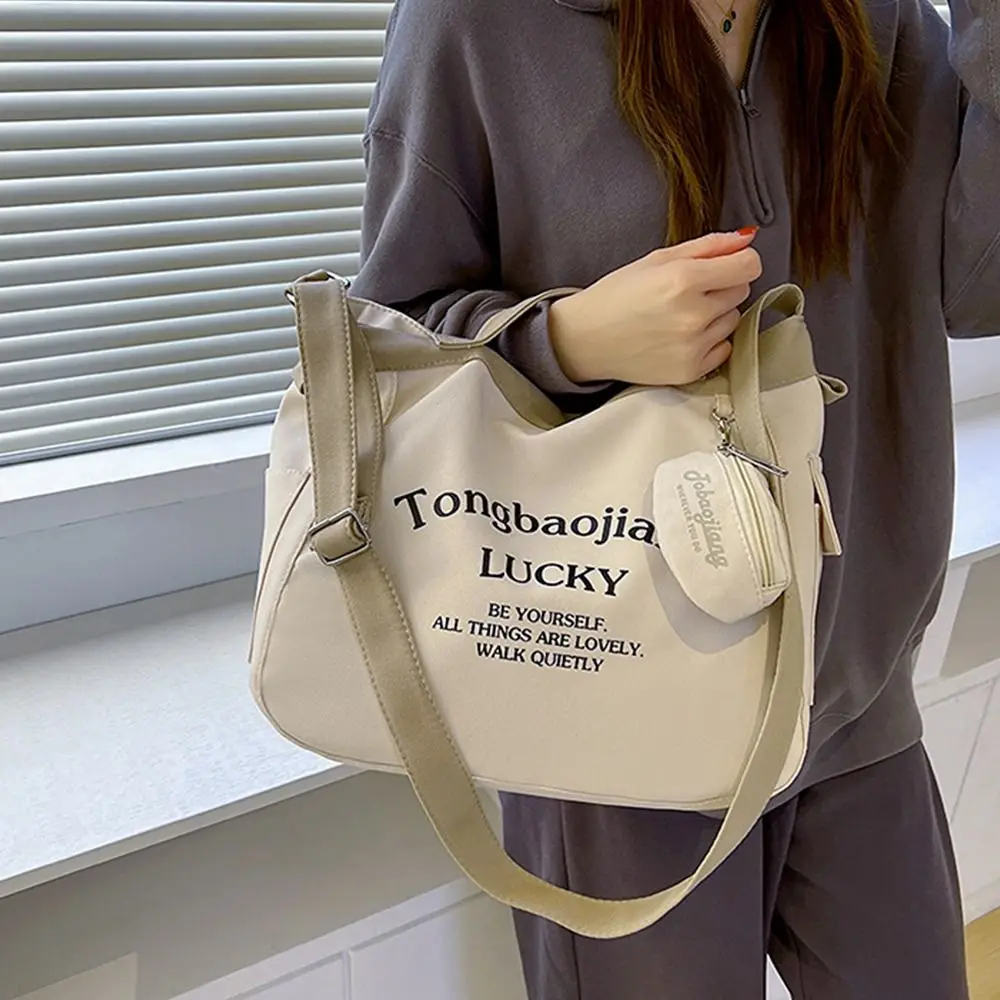 Korean Style Letter Canvas Underarm Bag Printing with Coin Purse Large Capacity Handbag Square Tote Bag Student Crossbody Bag