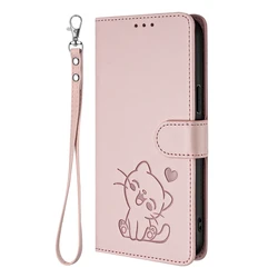 3D Cute Cat Flip Leather Phone Case for TCL 50 Nxtpaper (Pink)