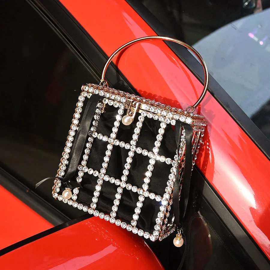Handmade Rhinestone Evening Clutch Bag Purse pearl Handbag Luxury Designer Shoulder Bag Shiny Crystal Clutch Purse Bucket Bag