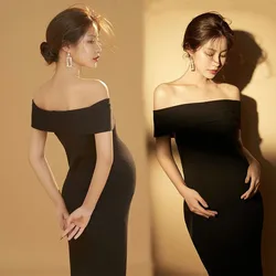 Black Sexy Maternity Dresses Photography Props Knitted Pregnancy Clothes Photo Shoot For Pregnant Women Baby Shower Party Dress
