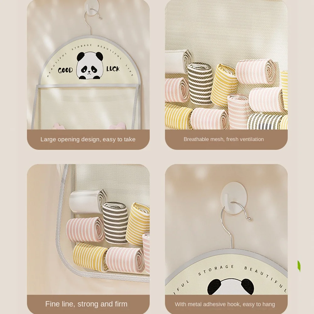 Multi-layer Hanging Storage Mesh Bag Wardrobe Organization Artifact Large Capacity Socks Storage Bags Multi-function Panda 3