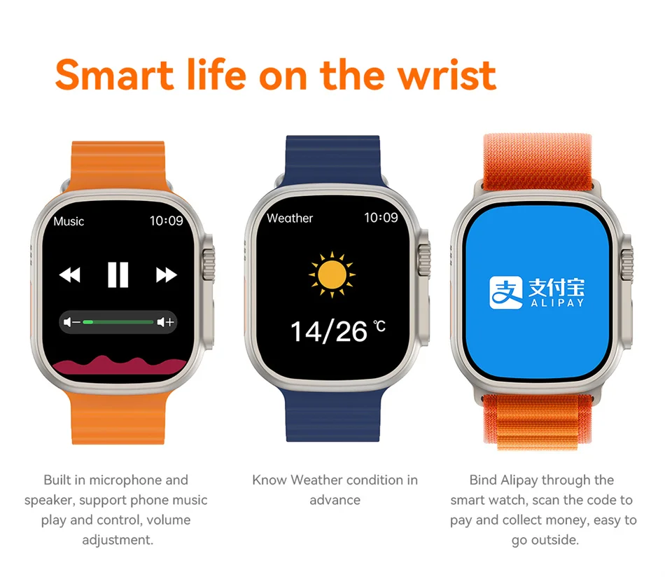 Montre connectée NFC Ultra Series 8 : écran HD de 1,96", appel Bluetooth, suivi d'activité, montre connectée étanche