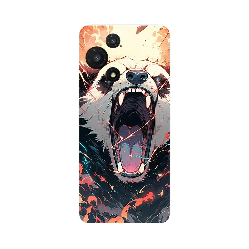Silicone Soft Cover with Floral Panda Design - TPU Protective Phone Case in Blue