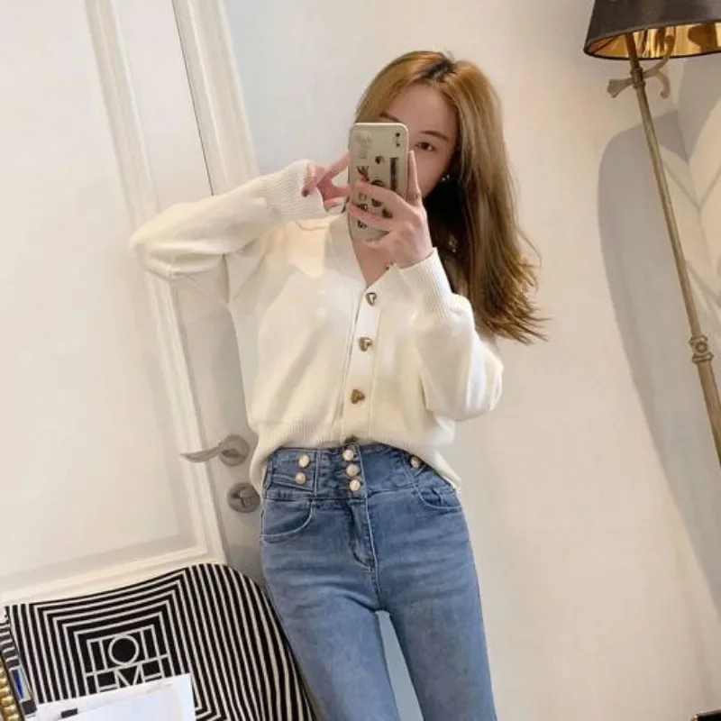 Women's Cardigans Loose Red V Neck Ladies Knit Sweaters Spring Autumn Long Sleeve Harajuku Fashion 2025 Light Elegant Jackets - 4