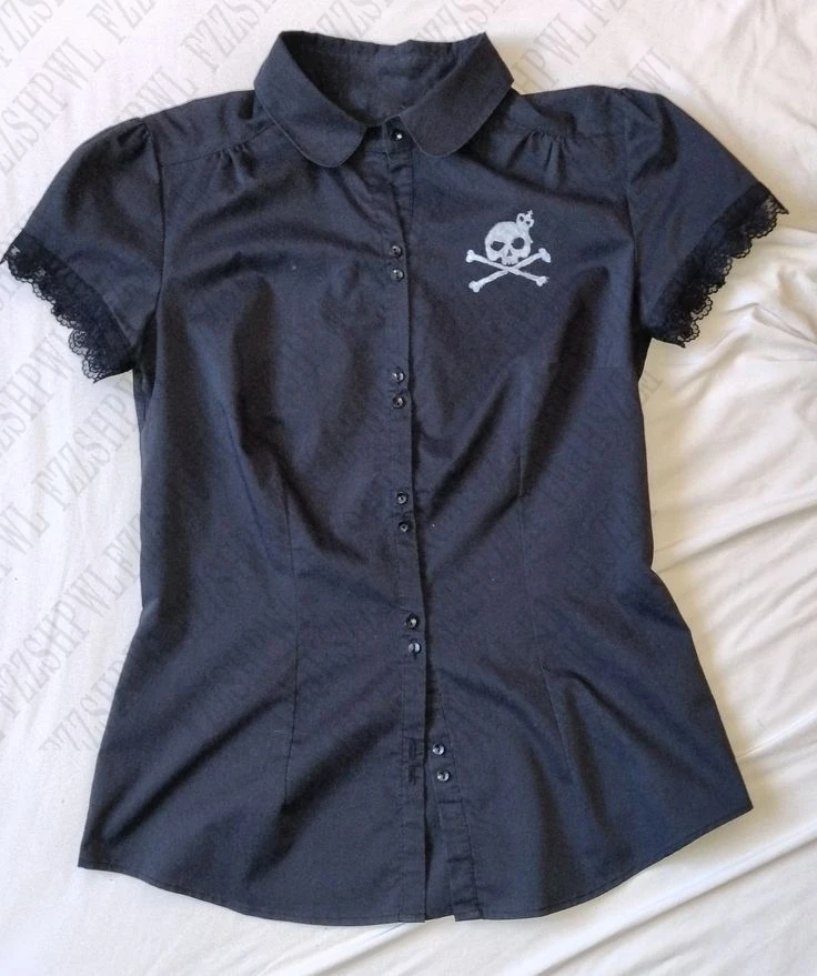Vêtements pour femmes, col rond, motif Slim, vêtements quotidiens d'été, chemise Punk solide Y2K, manches courtes, crâne, classique, mode, hauts tendance 1 Vêtements pour femmes, col rond, motif Slim, vêtements quotidiens d'été, chemise Punk solide Y2K, manches courtes, crâne, classique, mode, hauts tendance 1