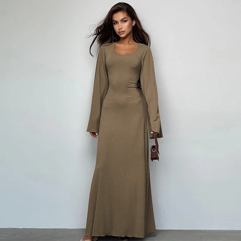 

Solid Bottomed Dress Women Vestidos Flare Long Sleeve Lace-up Dresses Fashion Streetwear Autumn Winter Clothes Traf Vestido 2023