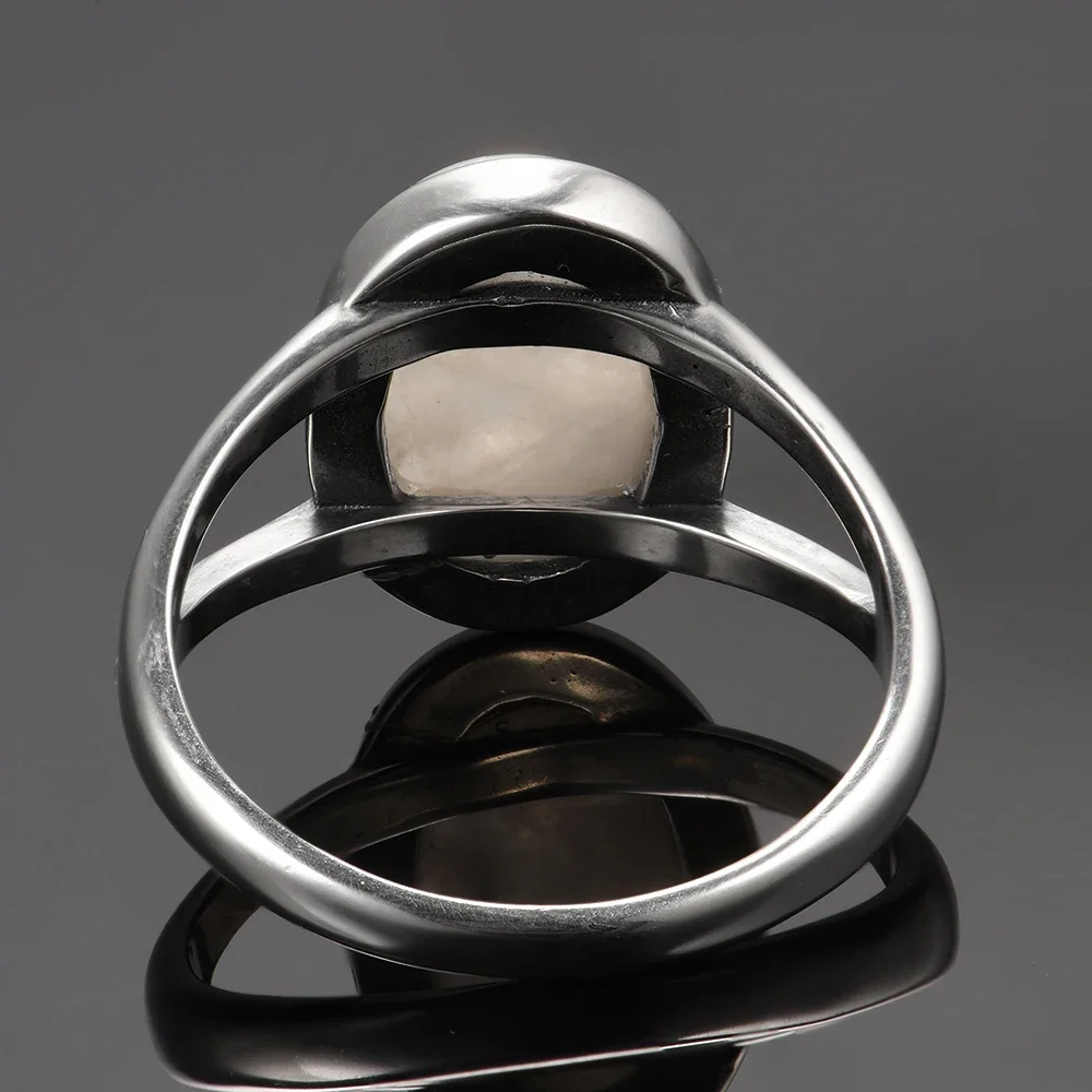 S925 Sterling Silver Rings Women Original Natural Moonstone Handmade Vintage Indian Jewelry