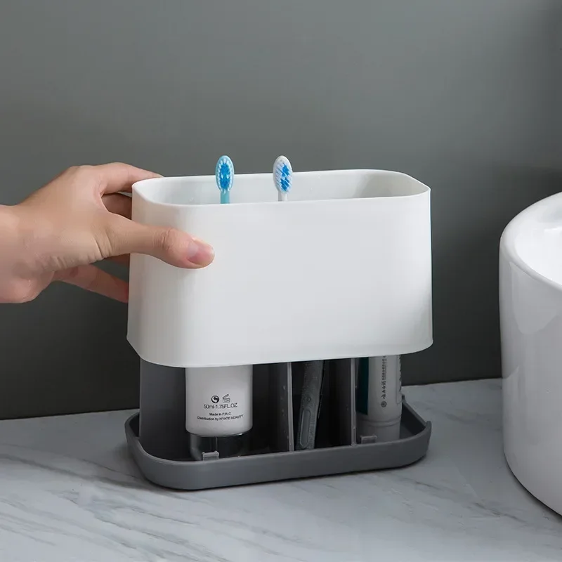 Creative Desktop Toothbrush Holder Bathroom Storage Box Home Grid Organizing Plastic Storage Box for Washstand Bathroom