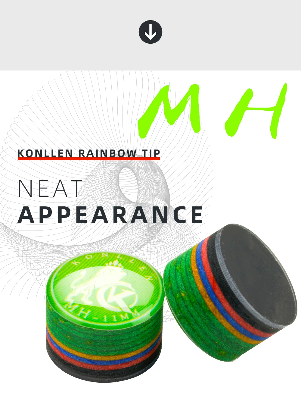 Description Picture 6 of itemKONLLEN Cue Tips Rainbow Tips 11/14mm 9 Multiple-Layers Snooker Hardness S/SS/SX/M/MH/H Billiards Pool Cue Billiard Accessories