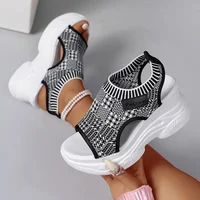 Sandales compensées respirantes pour femmes, style coréen, à bout ouvert, en maille tricotée, pour l'été 6