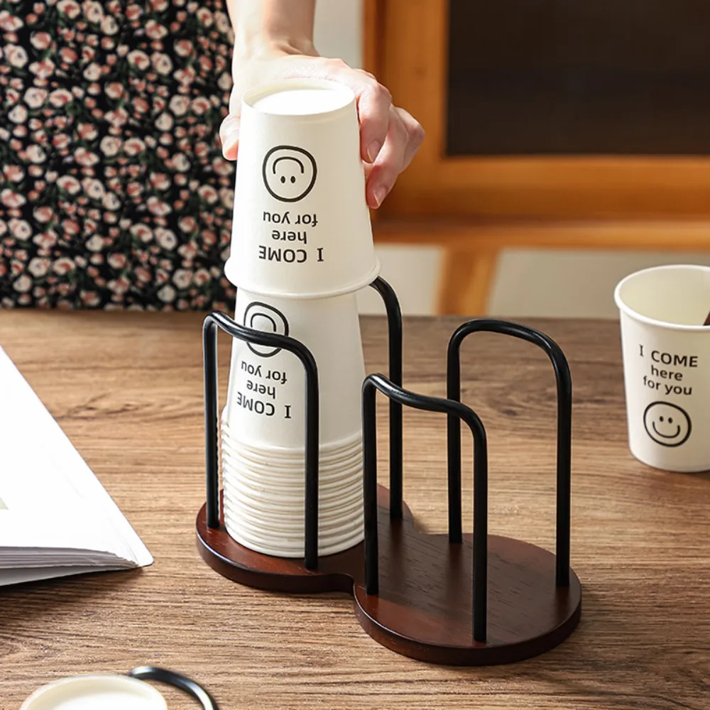Wooden Paper Cup Holder Disposable Cups Desktop Coffee Table Storage Shelf Tea Mug Organizer Kitchen Office Accessory
