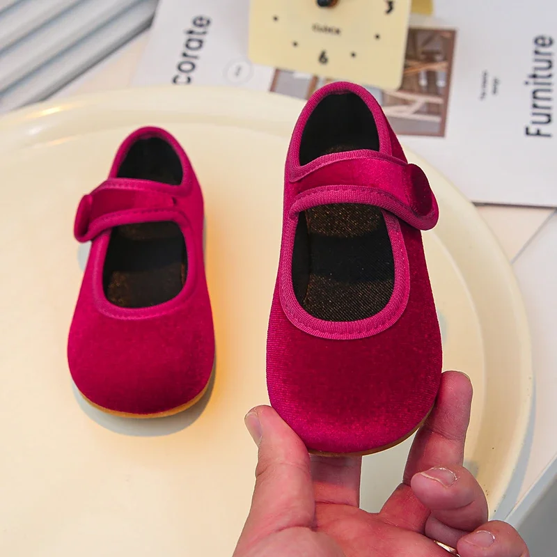 Wine Red Leather Girls Flat Shoes for Kids