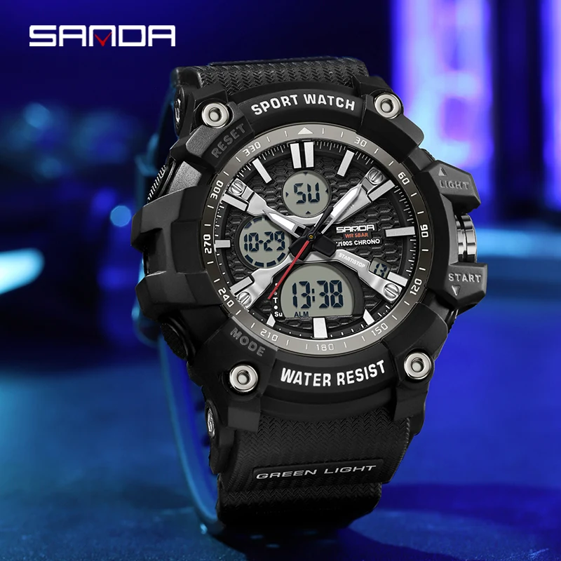 Dual Display Fashion Electronic Men's Watch - Multifunctional Luminous Sport Chronograph with Calendar and Stopwatch