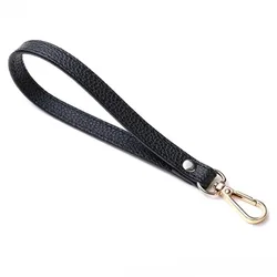 Elegant Silver/Gold PU Leather Wrist Strap - Adjustable Solid Color Purse Handle Replacement Accessory (Black - Gold)