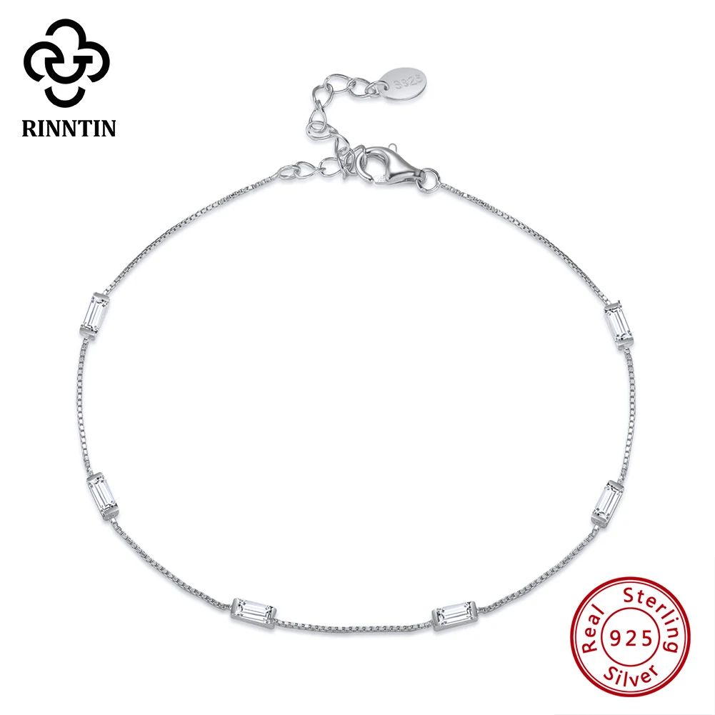 

Rinntin 925 Sterling Silver Dainty AAAA Cubic Zirconia Bracelet For Women With Wedding Engagement Silver Jewelry SB172