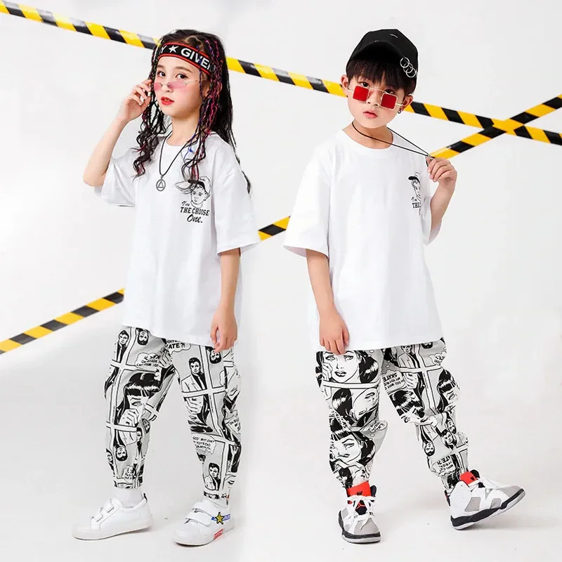 

Casual Pants for Girls Boys Dance Costumes Wear Ballroom Dancing Clothes Kids Hip Hop Clothing Oversized T Shirt Cartoon Running