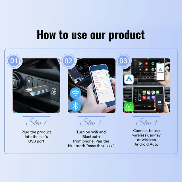 XUDA 2in1 Wireless CarPlay AI Mini Box Android Auto Box Plug&Play Automatic Connection Compatible with 99% of Cars For Car Radio 4