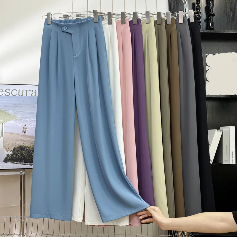 

Solid Pants Women New High Waisted Korean Office Preppy Style Korean Style Casual All Match Wide Leg Pants Summer New