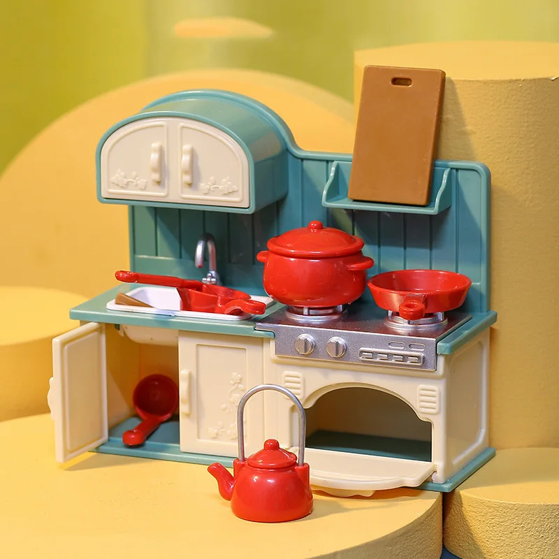 Forest Family Furniture Kitchken Miniature Scene Cabinet Decoration Toys Mini Family Doll House Indoor Model Small Pretend Play 2