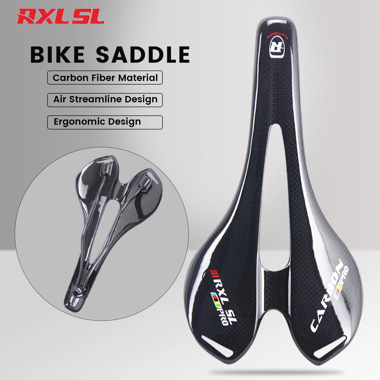 RXL SL Cycling Carbon Saddle Mountain MTB Bike Bicycle Seat 3K Gloss Matte Black 270x143mm For Men