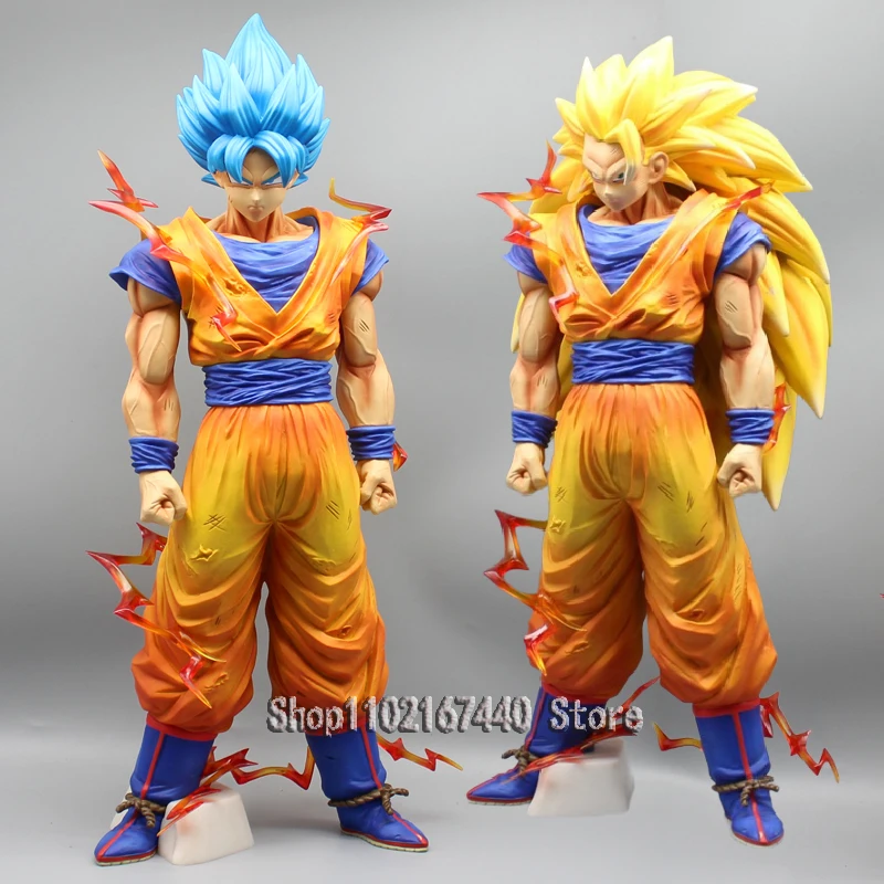 

48cm Anime Dragon Ball Gk Blue Hair Son Goku Action Figure SSJ3 Goku Figurine 2 Headed PVC Limited Edition Statue Ornament Toys