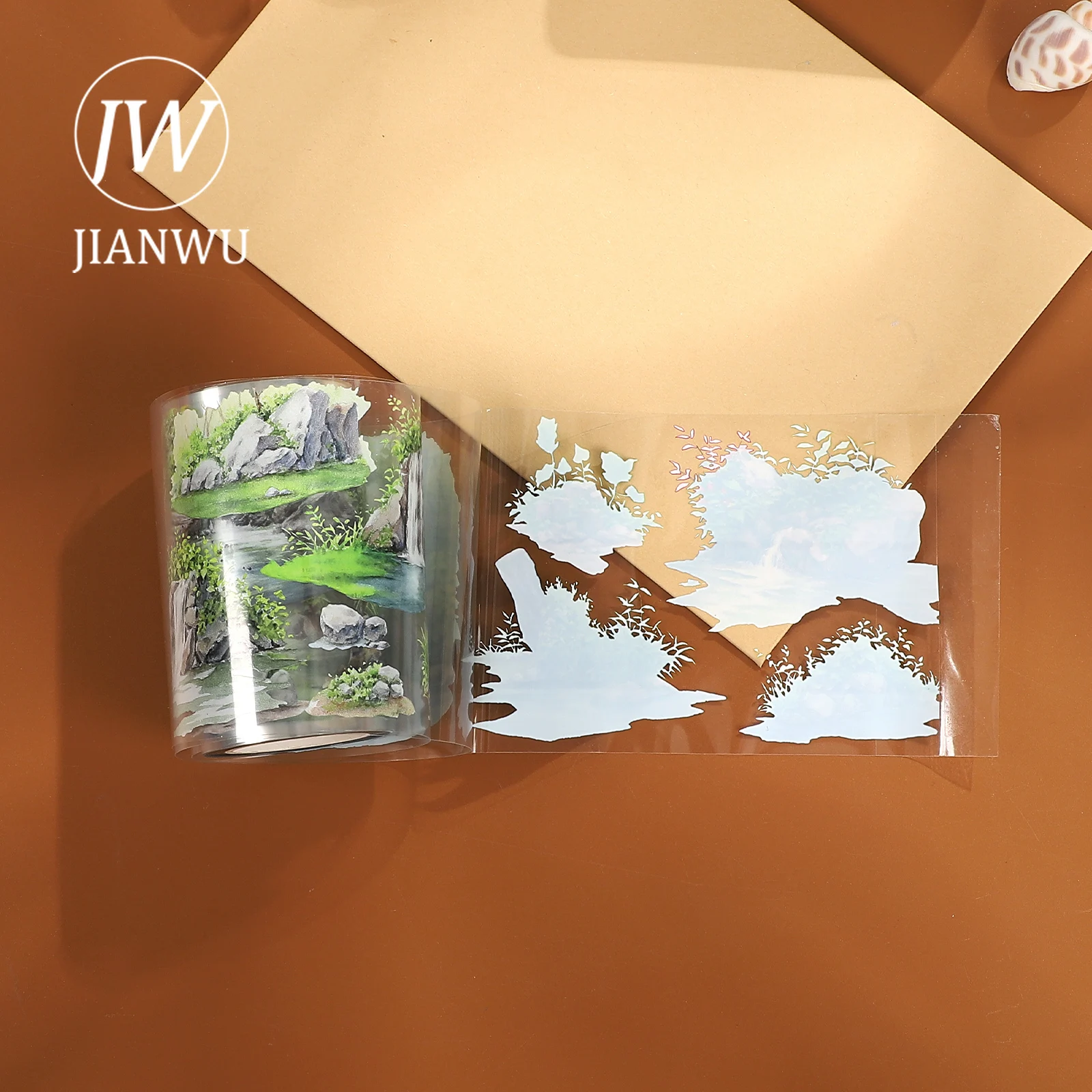 JIANWU 70mm * 5m 빈티지 식물 돌 연못 풍경 재료 콜라주 스크랩북 PET 테이프 크리 에이 티브 DIY 저널 문구