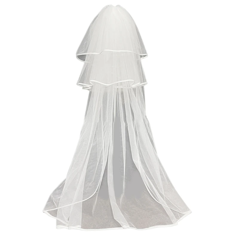 

Wedding Bride Lace Tulles with Three Layer Elegant Girl Bride Proms Tiaras Women Overlength Veil for Taking Photo Tulles