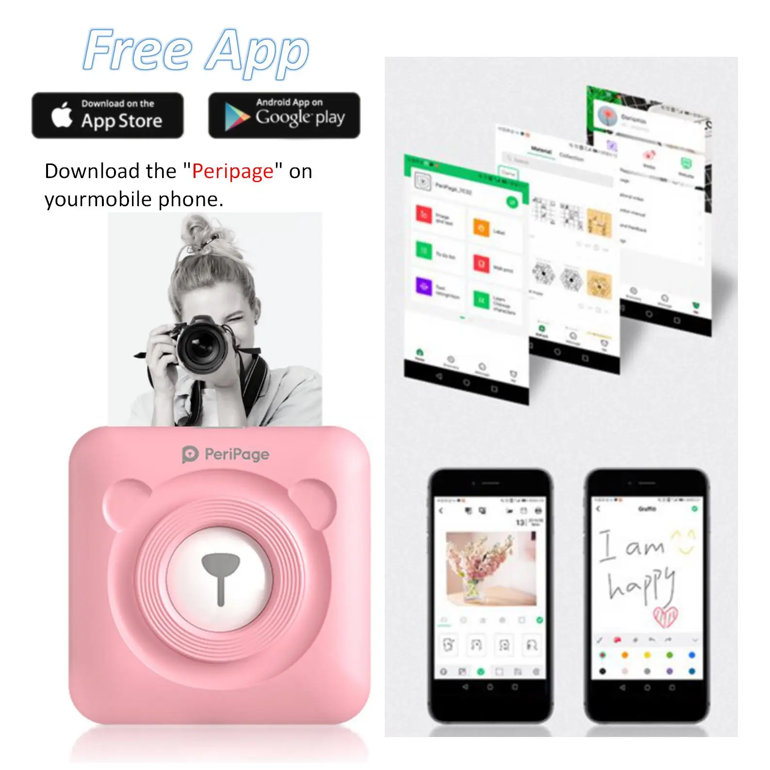 PeriPage 304 DPI Mini Photo Bluetooth Pocket Printer Wireless Portabl Sticker Thermal Printer For Mobile phone Android and iOS