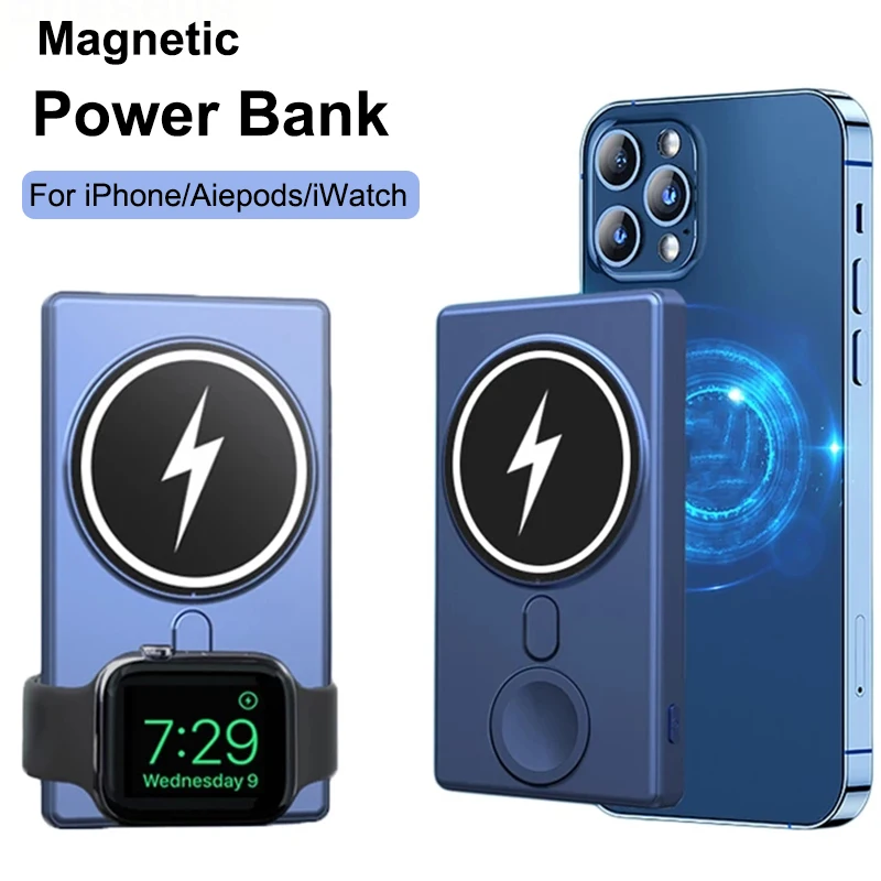 

повер банк магнитный беспроводное портативное зарядное устройство для часов,внешний аккумулятор для быстрой зарядки для IPhone, Samsung, Apple, Airpods серии Magsafe