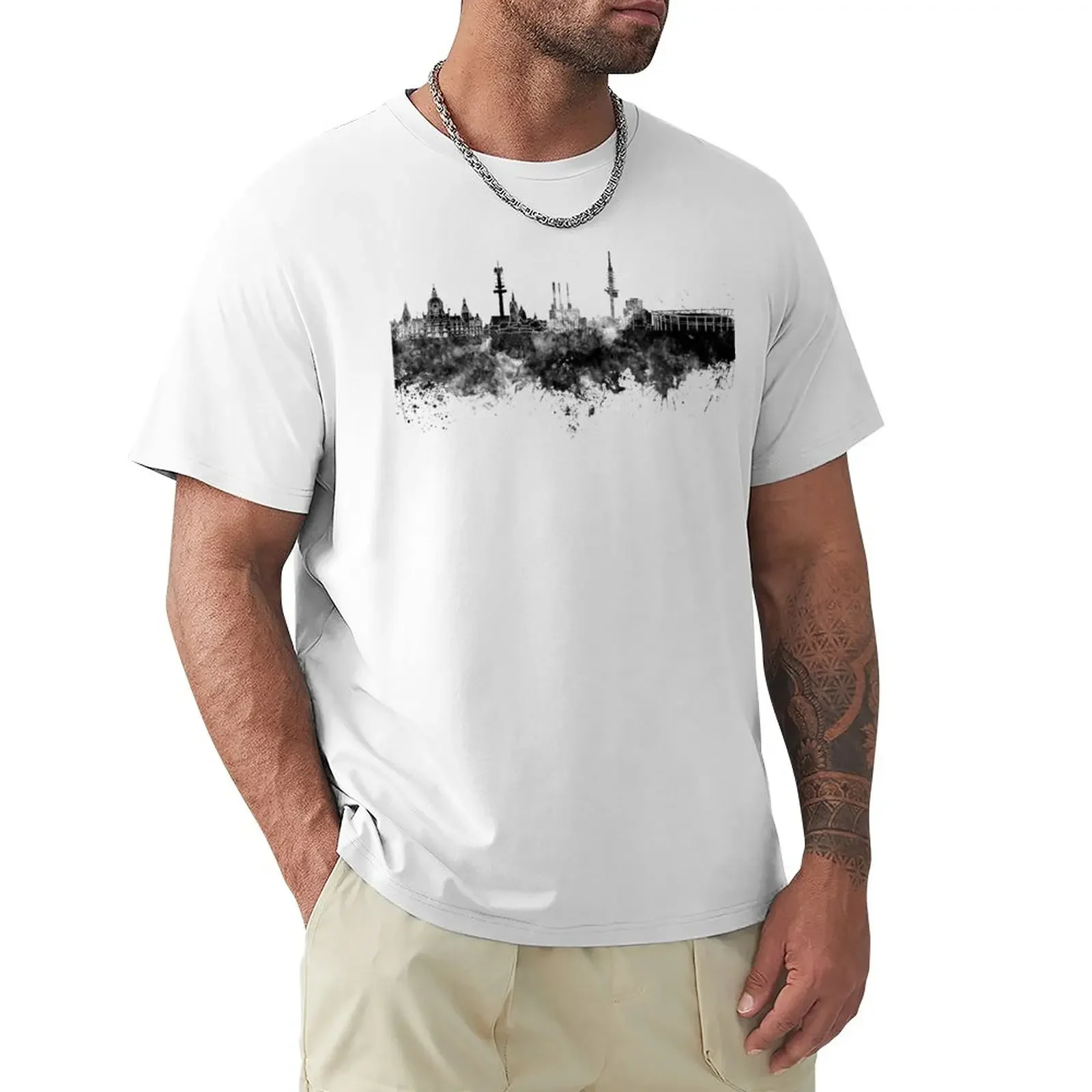 

Hannover skyline in black watercolor T-Shirt shirts graphic tees sweat heavyweights t shirt for men