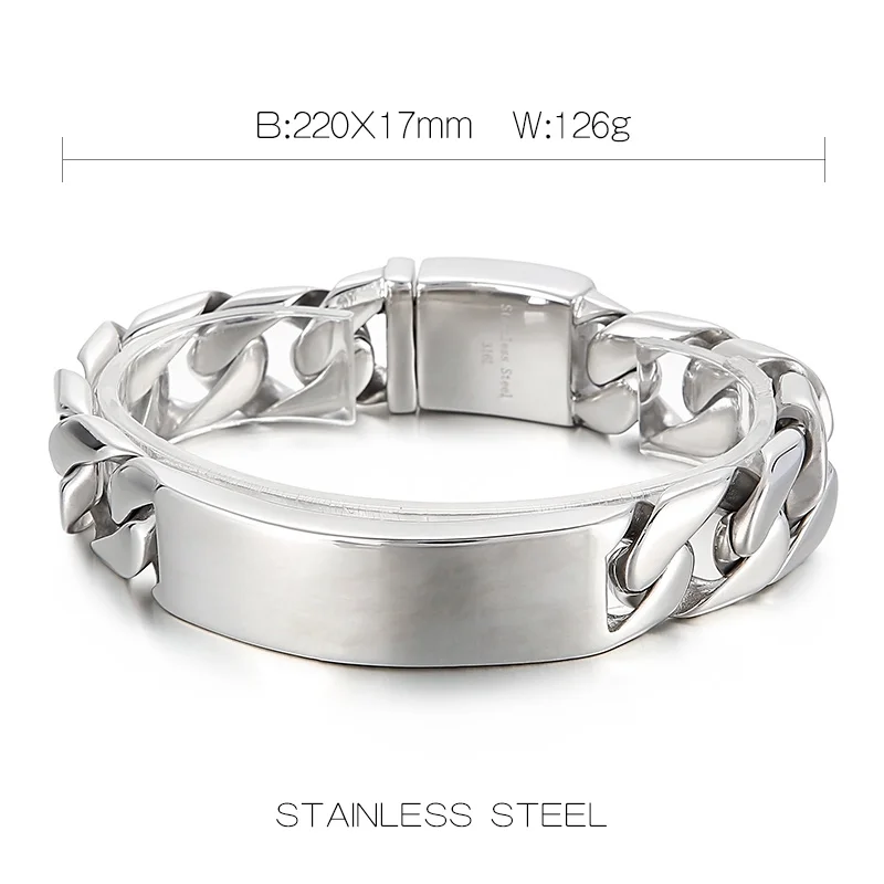 Fongten Quadrat Edelstahl Charm Armband für Männer Hip Hop kubanische Kette gebürstet Armreif Armbänder Schmuck Großhandel Weihnachten – Detail 4