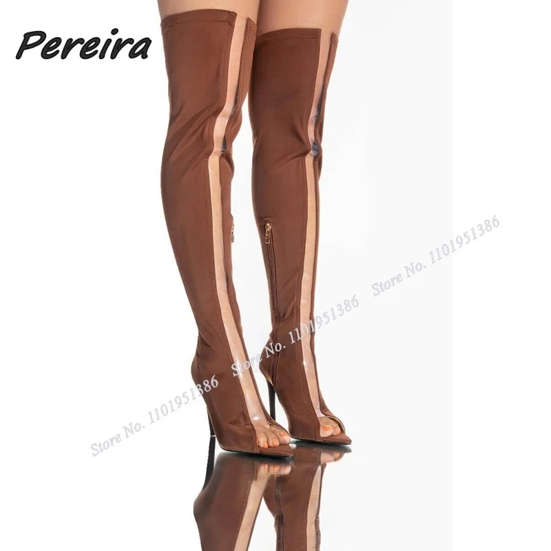 Pereira Brown Peep Toe Clear PVC Boots Side Zipeer Stiletto High Heel