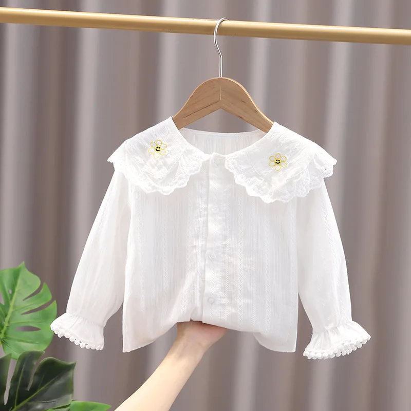 Girls Cotton Spring Autumn Doll collar white blouse Kids Long Sleeve Blouse kids shirts