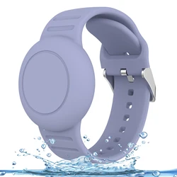 Waterproof Silicone Strap Anti-Lost Protective Wristband for Kids - Compatible with AirTag (Gray-blue)