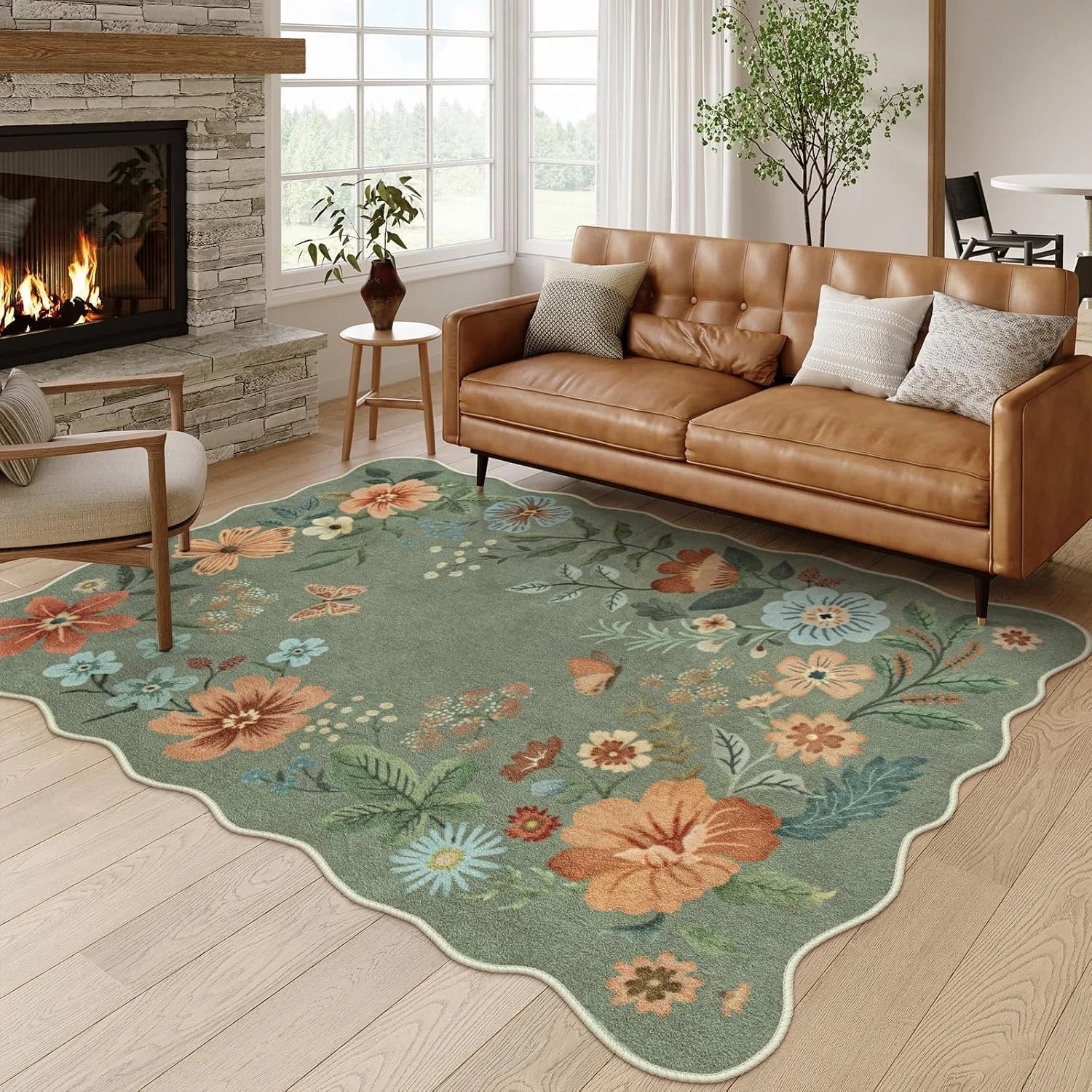 Living Room Carpet Non-slip Washable Soft Floor Mat Black Floral Bohemian Style Rug Irregular Shape Large Size Mats Alfombra 양탄자 3
