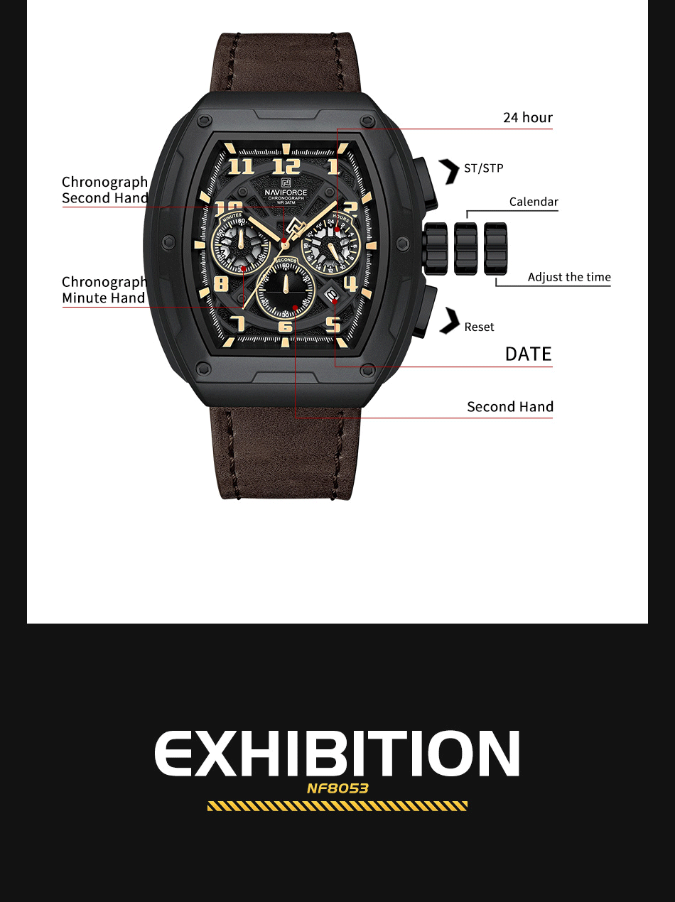 NAVIFORCE Hot Sell Sports Watch For Men Leather Strap Watch