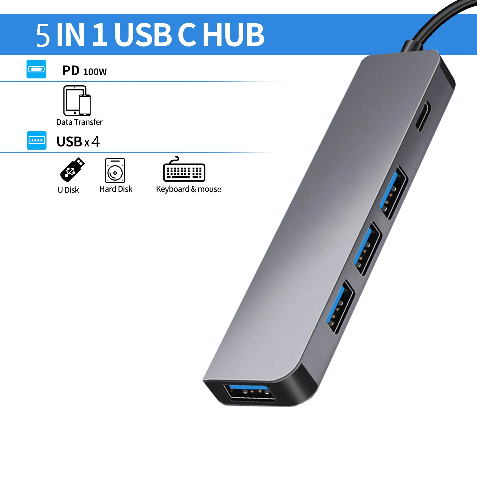 USB C Docking Station Hybid 2 in 1 A and C uplink  USB3.0  PD 100W Mobile phone tablet computer  type-c HUB iPhone 15 Macbook 4