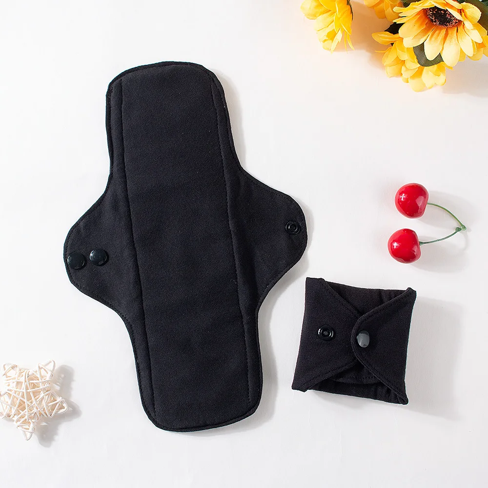 Sanitary Pads 1pc Balck Pure Cotton Sanitary Pad Ladies Reusable Cloth Menstruation Washable Menstrual Pads with Button Breathable Care Pads