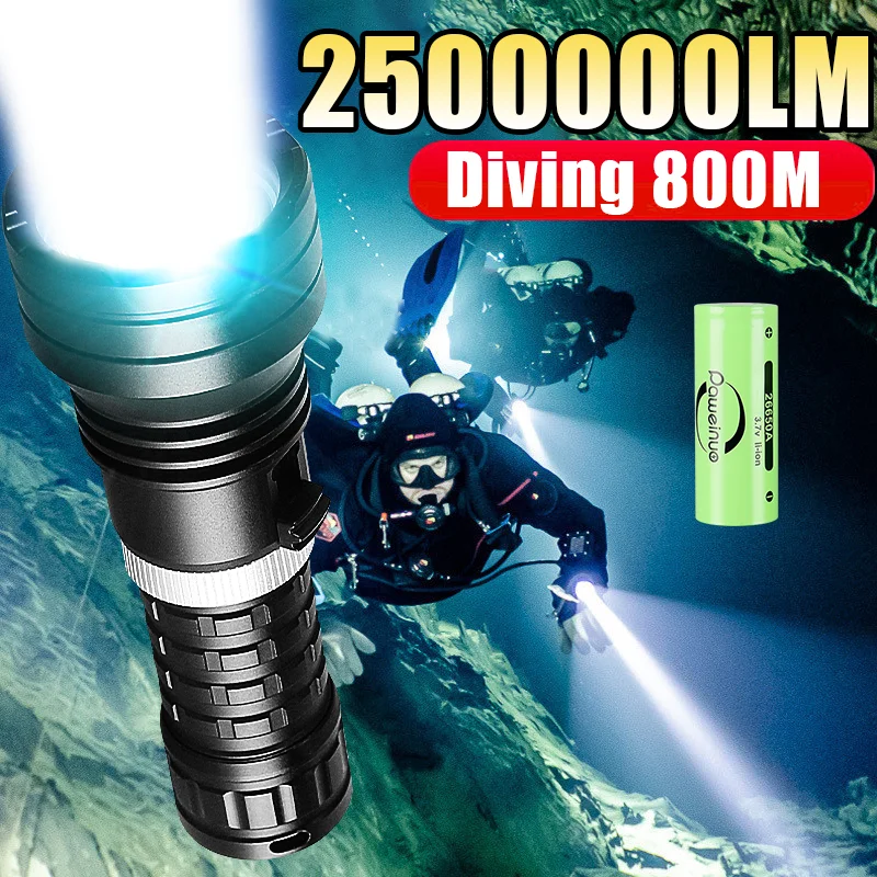 High Power LED Diving Flashlights IPX8 Waterproof Dive Torch Rating Professional Diving Light 26650 Flashlight With Hand Rope