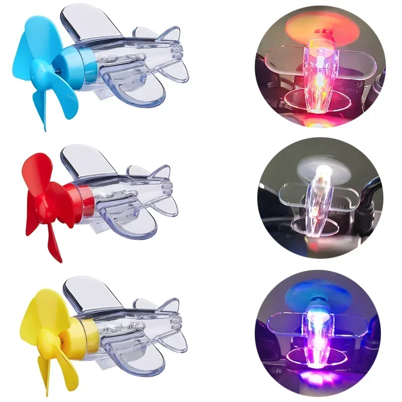 Motorcycle Car Rotatable Airplane Wind Powered Small Led Light Airplane Decor Car Styling Ornaments Bikes Bicycle Decorations