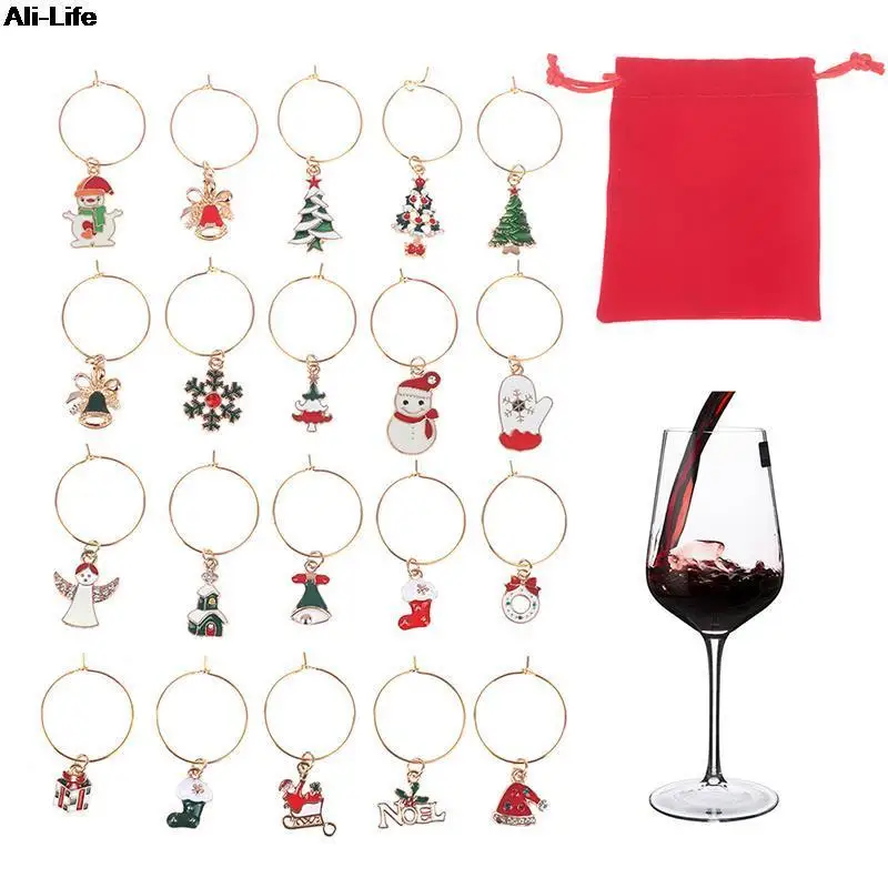 HOXIEYA Christmas Wine Glass Charms Set -2024 Christmas Glass Markers  Champagne Cocktail Drink Ring Markers Glass Tags Funny Cup Tag Identifiers  for