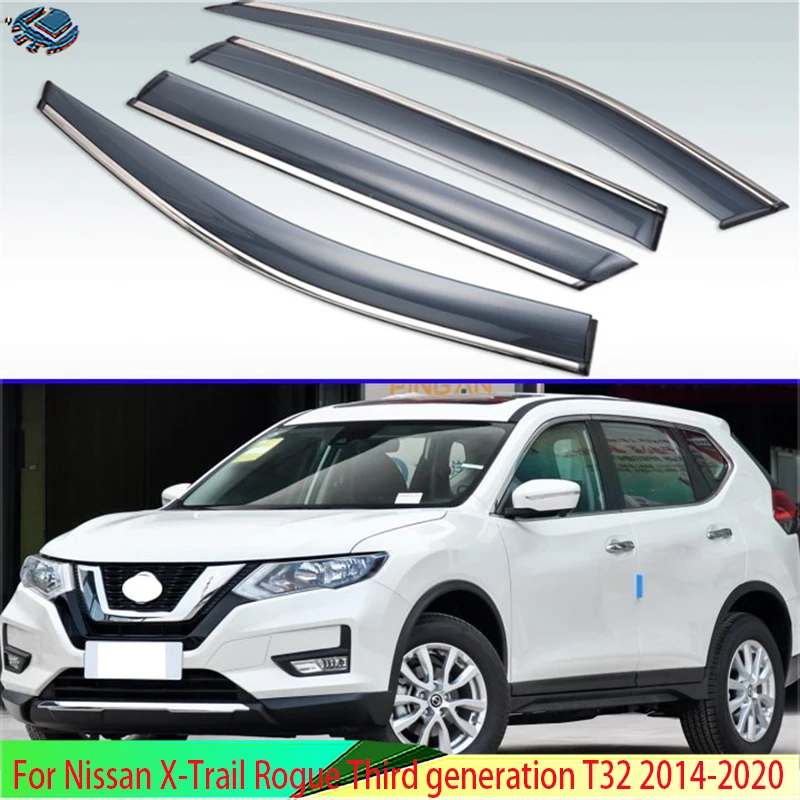 For Nissan X-Trail Rogue Third generation T32 2014- Plastic Exterior Visor Vent Shades Window Sun Rain Guard Deflector 4pcs
