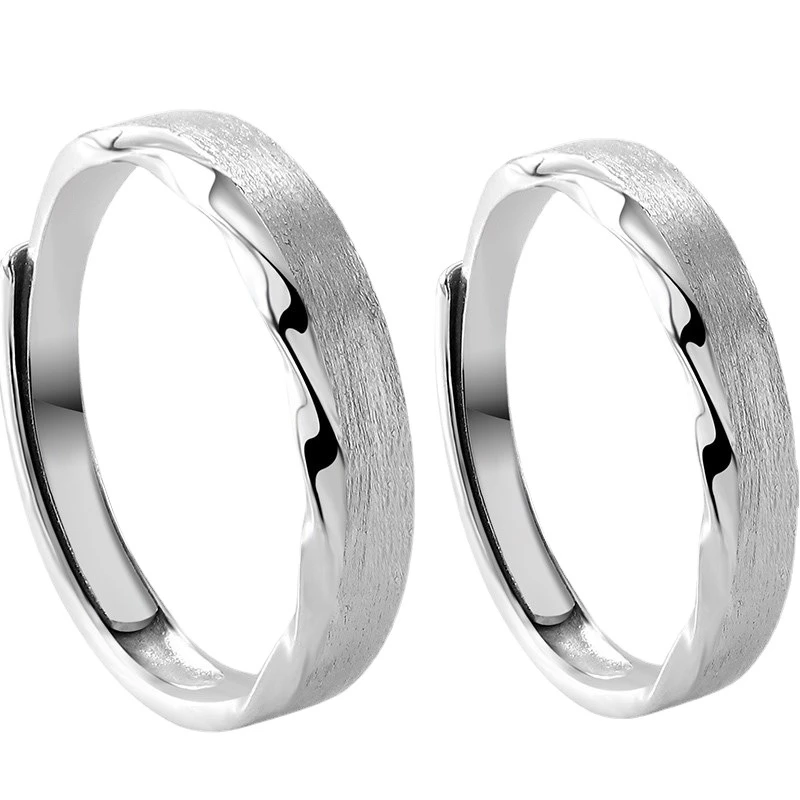 

S925 Stamp Silver Couple Rings For Lovers Love Adjustable geometric frosted Ring Women Men Anniversary Jewelry Accessories Gifts