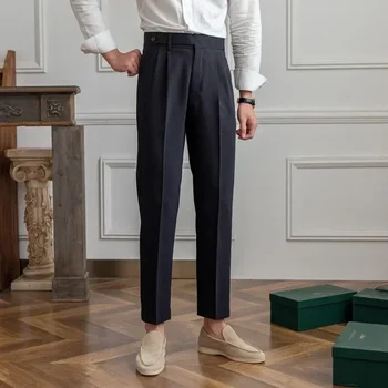 High Waisted Men Straight Casual Suit Pants High Quality Naples Pants British Elegant Trousers Apricot Black Banquet Wedding 4