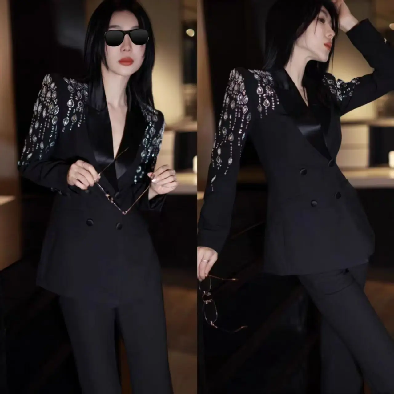 طقم بدلة نسائية رسمية بخصر عالي