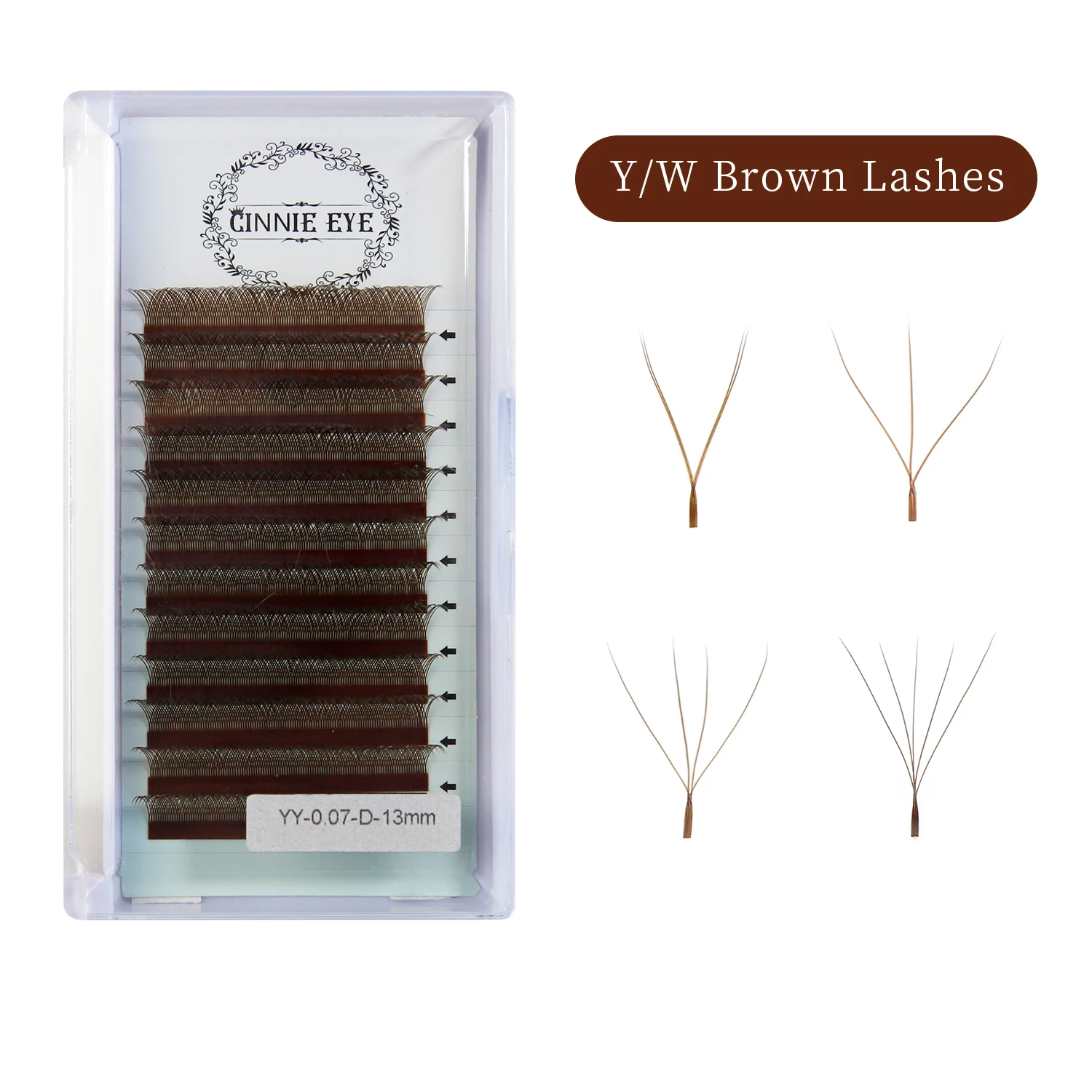5W 속눈썹 연장 YY 7mm 브라운 컬러 4DW 브라질리언 프리메이드 래쉬 팬즈 개별 클러스터 DIY 3D W자형 래쉬 돌리 아이